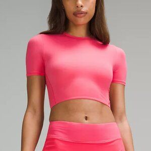 Lululemon Women Girl Nulu Crewneck Cropped T-shirt Top Color Glaze Pink Size XS